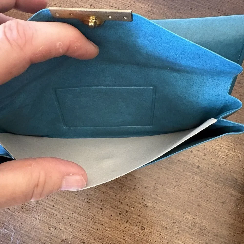 Vintage Wallet Womens Teal Blue Checkbook Cover Coin Purse Snap Closure